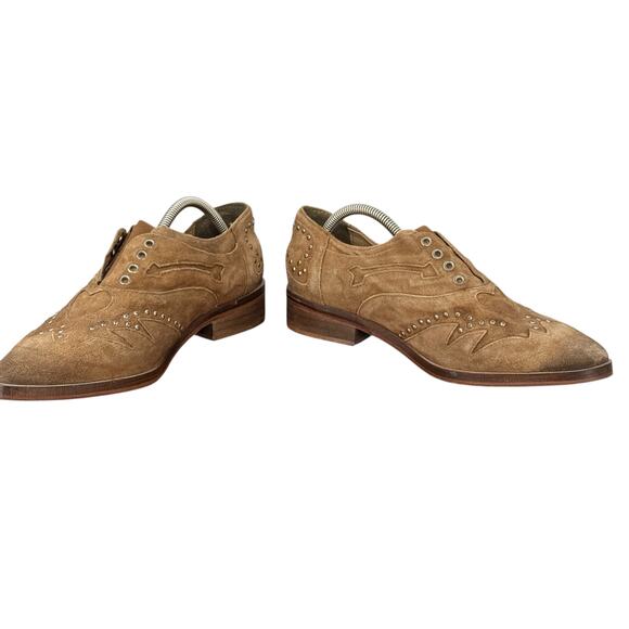 Free People Studded Suede Oxford Shooting Arrows 40 Women's Brown Western Heart - Picture 7 of 12
